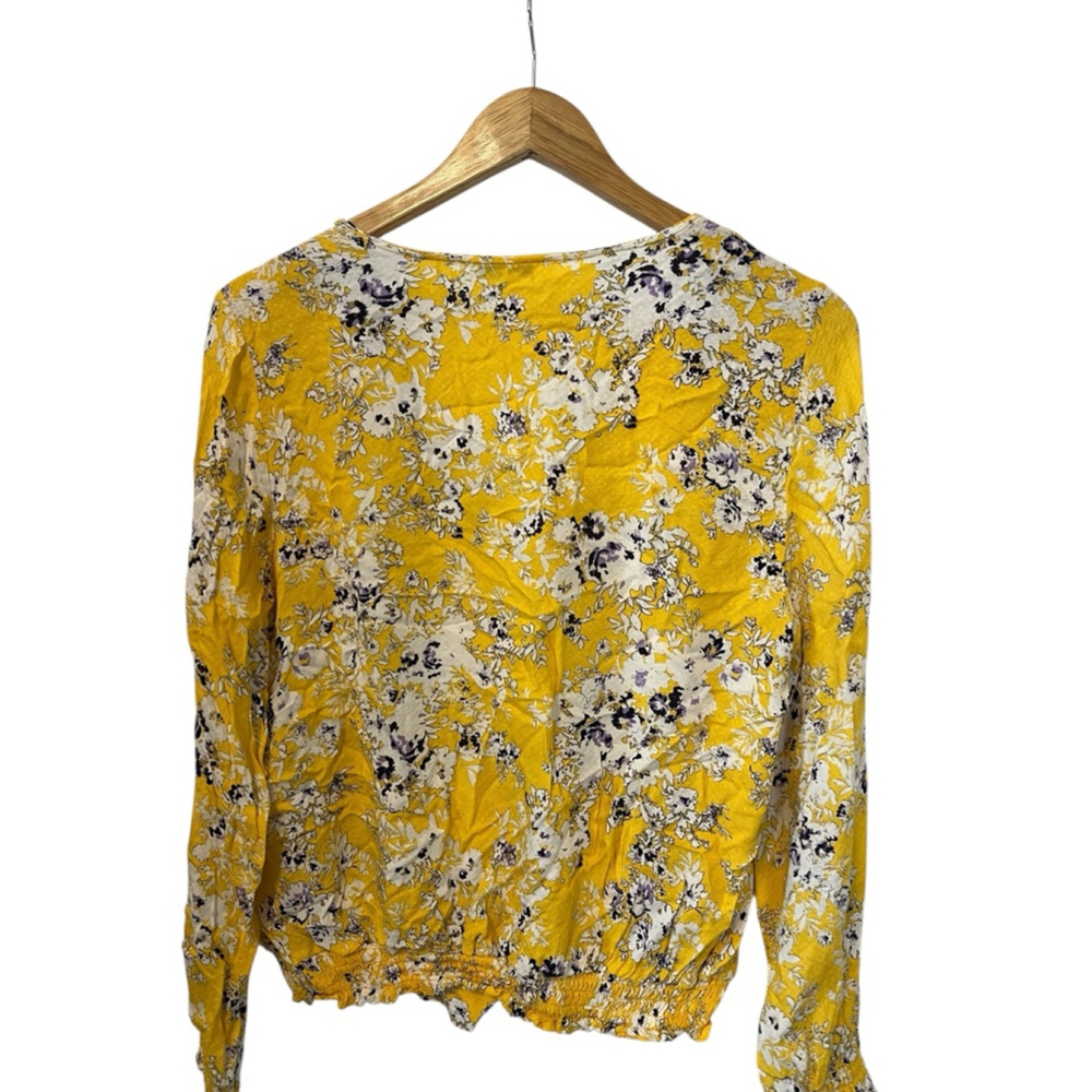Rose + Olive Yellow Floral Wrap Style Blouse Boho Cottagecore Medium - Picture 5 of 10